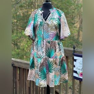 Entro Multicolor Tropical Print Dress